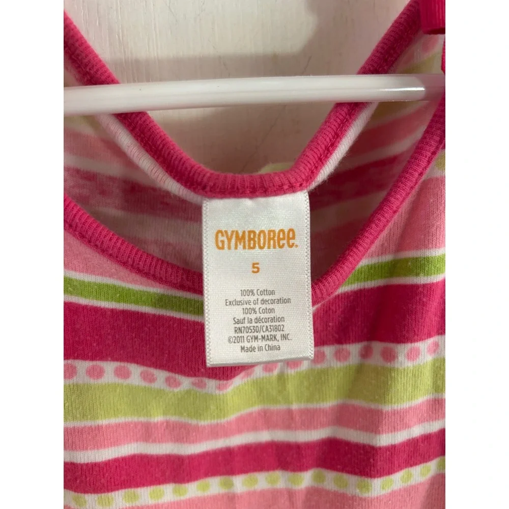 Gymboree Striped Bow Dress Size 5 Pink Green Polka Dot Sleeveless Kids